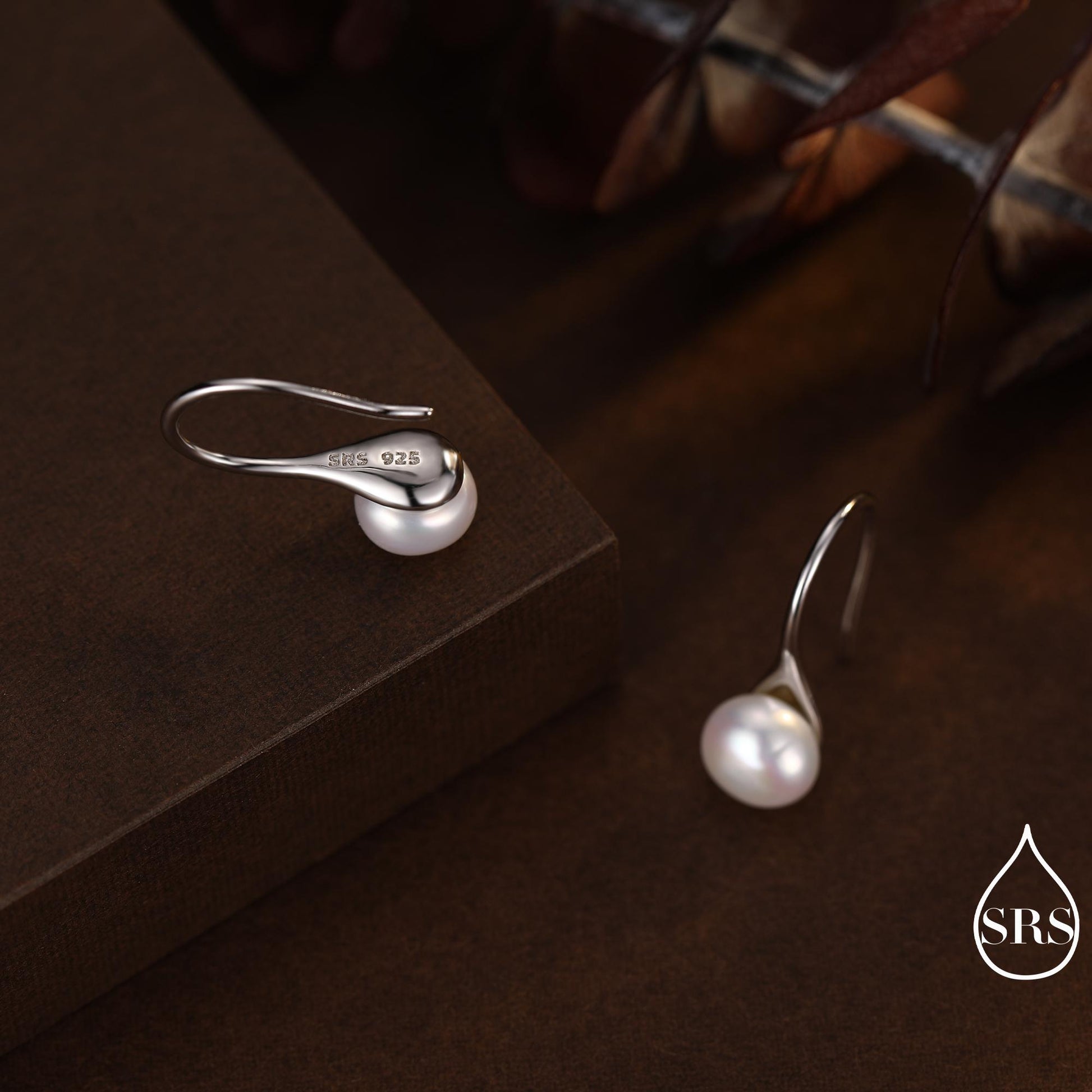 Genuine Freshwater Pearl Hook Earrings in Sterling Silver, Natural Freshwater Pearls, Silver or Gold, Ivory Pearl