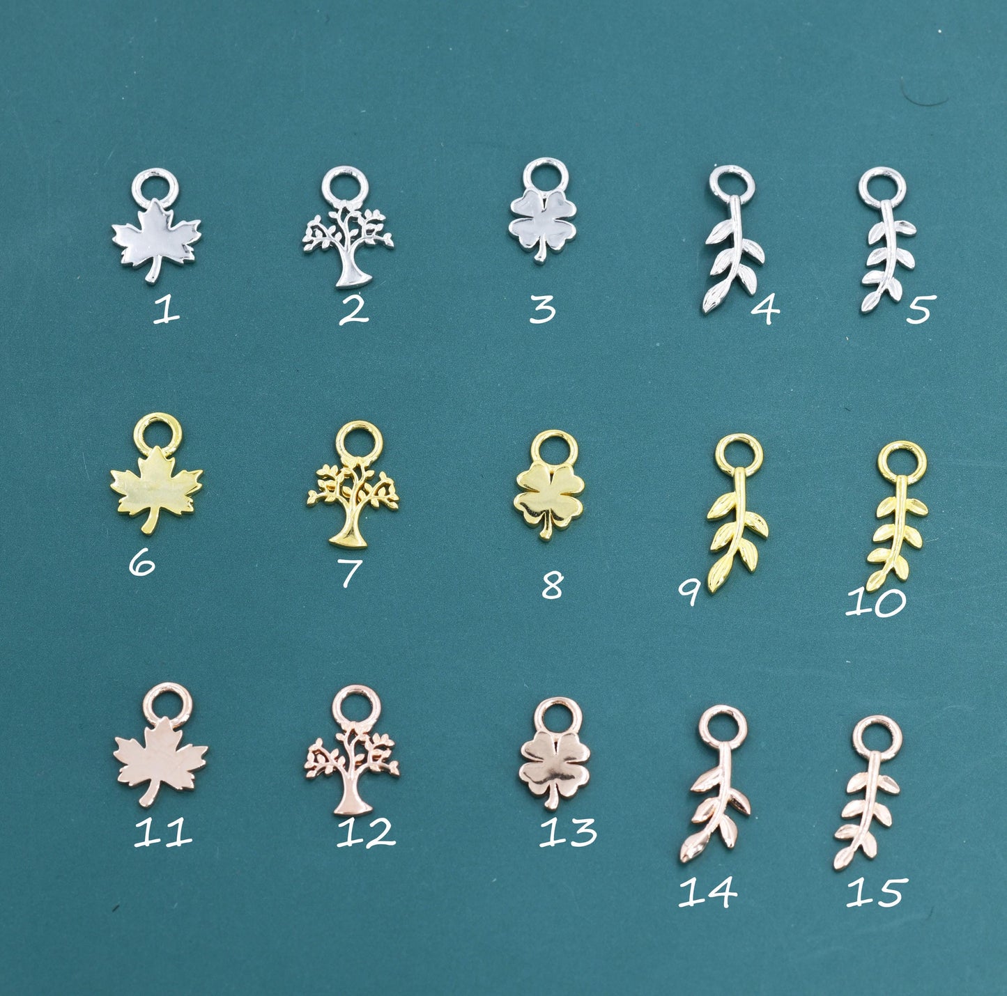 Leaf and Tree Charms for Huggie Hoops in Sterling Silver, Nature-Inspired Botanical Charms for Hoop Earrings, Leaf Hoop Charms