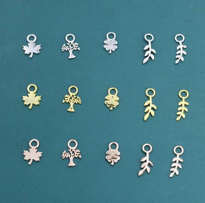 Leaf and Tree Charms for Huggie Hoops in Sterling Silver, Nature-Inspired Botanical Charms for Hoop Earrings, Leaf Hoop Charms