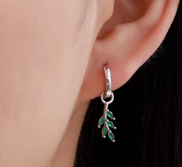 CZ and Enamel Leaf Charms for Huggie Hoops in Sterling Silver, Nature-Inspired Botanical Charms for Hoops Earrings, Leaf Hoop Charms