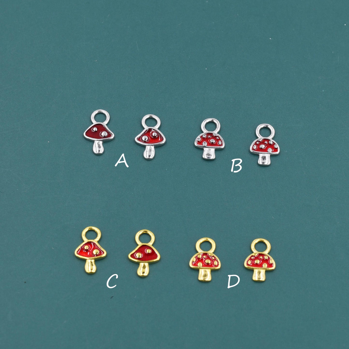 Enamel Mushroom Charms for Huggie Hoops in Sterling Silver, Nature-Inspired Botanical Charms for Hoops Earrings, Mushroom Hoop Charms