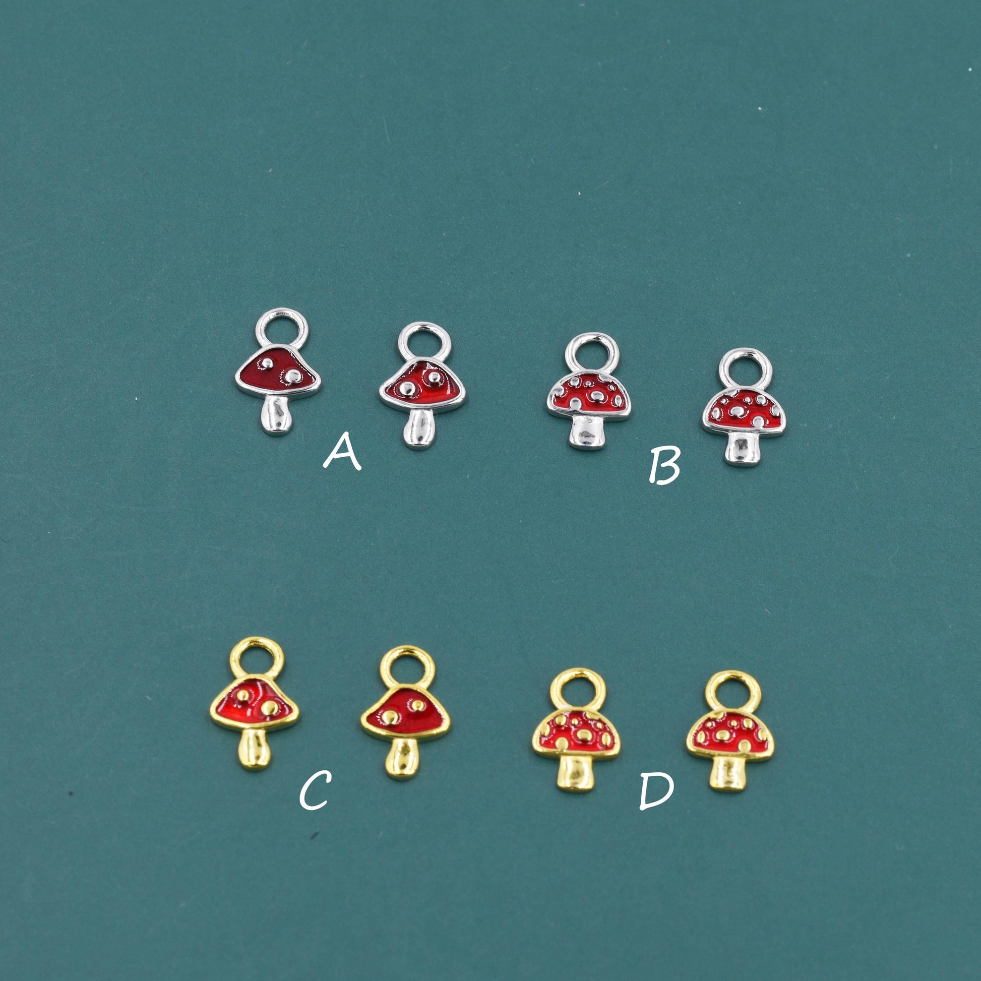 Enamel Mushroom Charms for Huggie Hoops in Sterling Silver, Nature-Inspired Botanical Charms for Hoops Earrings, Mushroom Hoop Charms