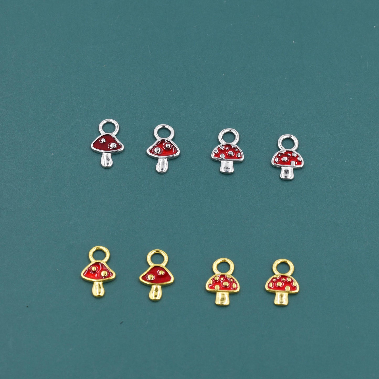 Enamel Mushroom Charms for Huggie Hoops in Sterling Silver, Nature-Inspired Botanical Charms for Hoops Earrings, Mushroom Hoop Charms