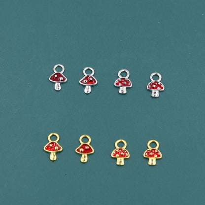 Enamel Mushroom Charms for Huggie Hoops in Sterling Silver, Nature-Inspired Botanical Charms for Hoops Earrings, Mushroom Hoop Charms