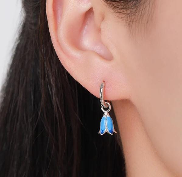 Sterling Silver Enamel Flower Charms for Hoop Earrings, Lavender, Bluebell and Lily of the Valley Charms for Huggie Hoops