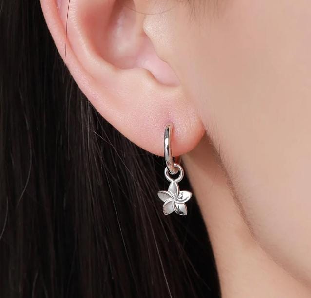 CZ Flower and Lab Moonstone Flower Charms for Huggie Hoops in Sterling Silver, Nature-Inspired Botanical Charms for Hoops Earrings