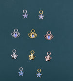 CZ Flower and Lab Moonstone Flower Charms for Huggie Hoops in Sterling Silver, Nature-Inspired Botanical Charms for Hoops Earrings
