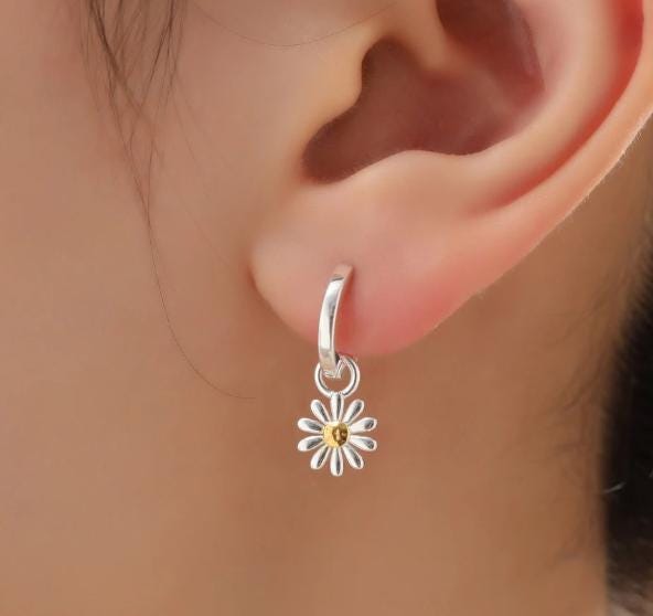 Sterling Silver Variety Flower Charms for Hoop Earrings, Daffodil Charms, Aster Charms, Daisy Charms, Sunflower Charms for Huggie Hoops