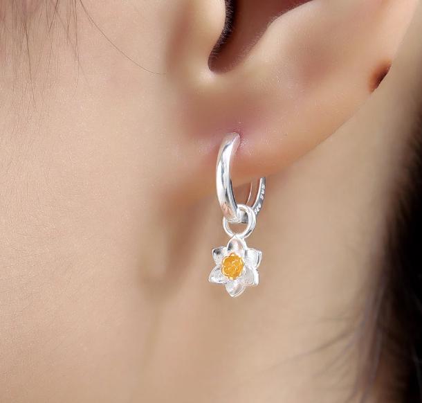 Sterling Silver Variety Flower Charms for Hoop Earrings, Daffodil Charms, Aster Charms, Daisy Charms, Sunflower Charms for Huggie Hoops