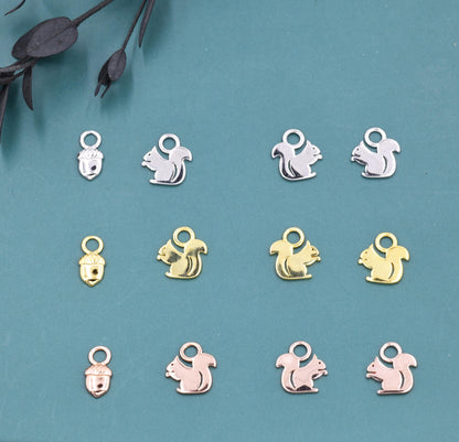 Squirrel and Acorn Nut Charms for Huggie Hoops in Sterling Silver, Nature-Inspired Botanical Charms for Hoops Earrings, Woodland Hoop Charms