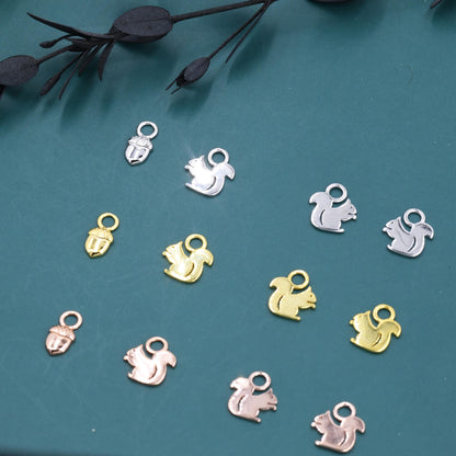 Squirrel and Acorn Nut Charms for Huggie Hoops in Sterling Silver, Nature-Inspired Botanical Charms for Hoops Earrings, Woodland Hoop Charms