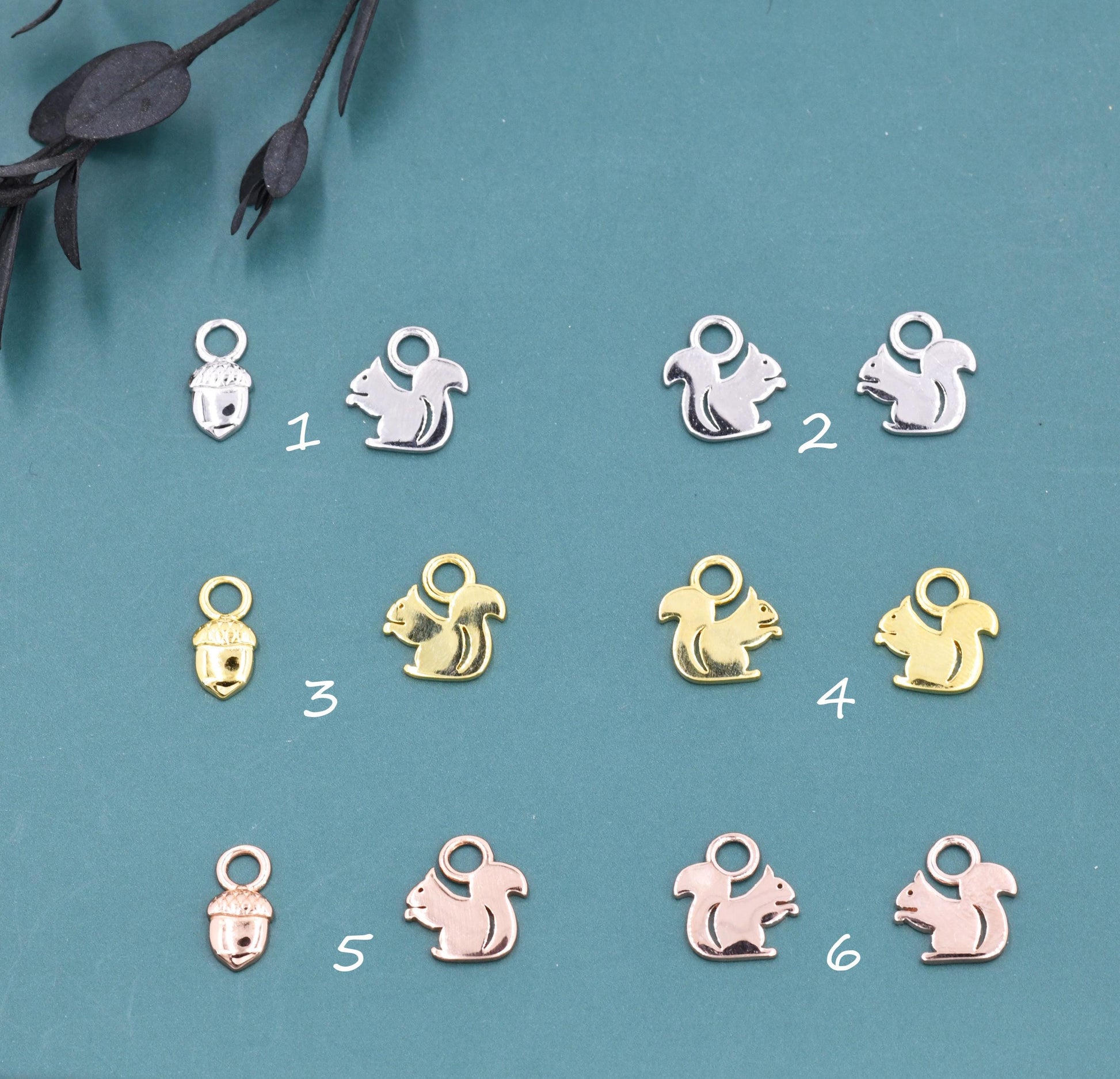 Squirrel and Acorn Nut Charms for Huggie Hoops in Sterling Silver, Nature-Inspired Botanical Charms for Hoops Earrings, Woodland Hoop Charms