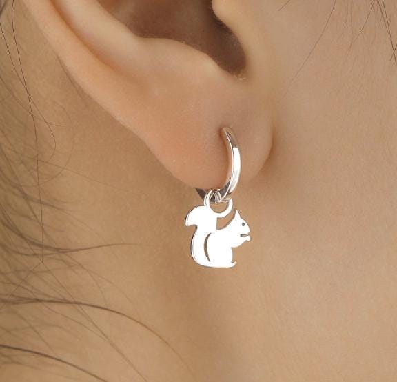 Squirrel and Acorn Nut Charms for Huggie Hoops in Sterling Silver, Nature-Inspired Botanical Charms for Hoops Earrings, Woodland Hoop Charms