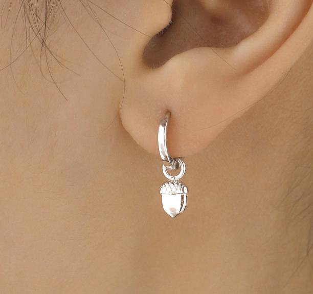 Squirrel and Acorn Nut Charms for Huggie Hoops in Sterling Silver, Nature-Inspired Botanical Charms for Hoops Earrings, Woodland Hoop Charms