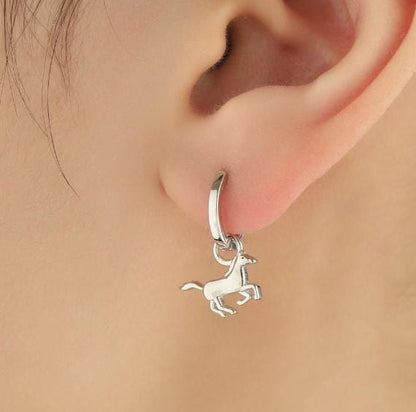 Mismatched Horse and Horse Shoe Charms for Huggie Hoops in Sterling Silver, Sold as a Asymmetric Pair, Silver or Gold or Rose Gold