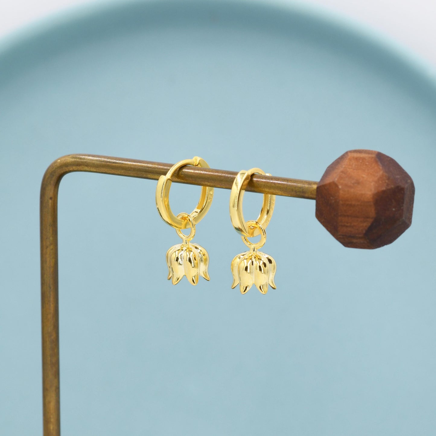 Lily of the Valley Flower Charm Huggie Hoop Earrings in Sterling Silver, Lily of the Valley Flower Dangle Earrings, Detachable Charms