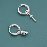 Mismatched Skull and Sword Huggie Hoop Earrings in Sterling Silver, Silver or Gold Finish, Detachable Skull and Sword Charm Hoop Earrings