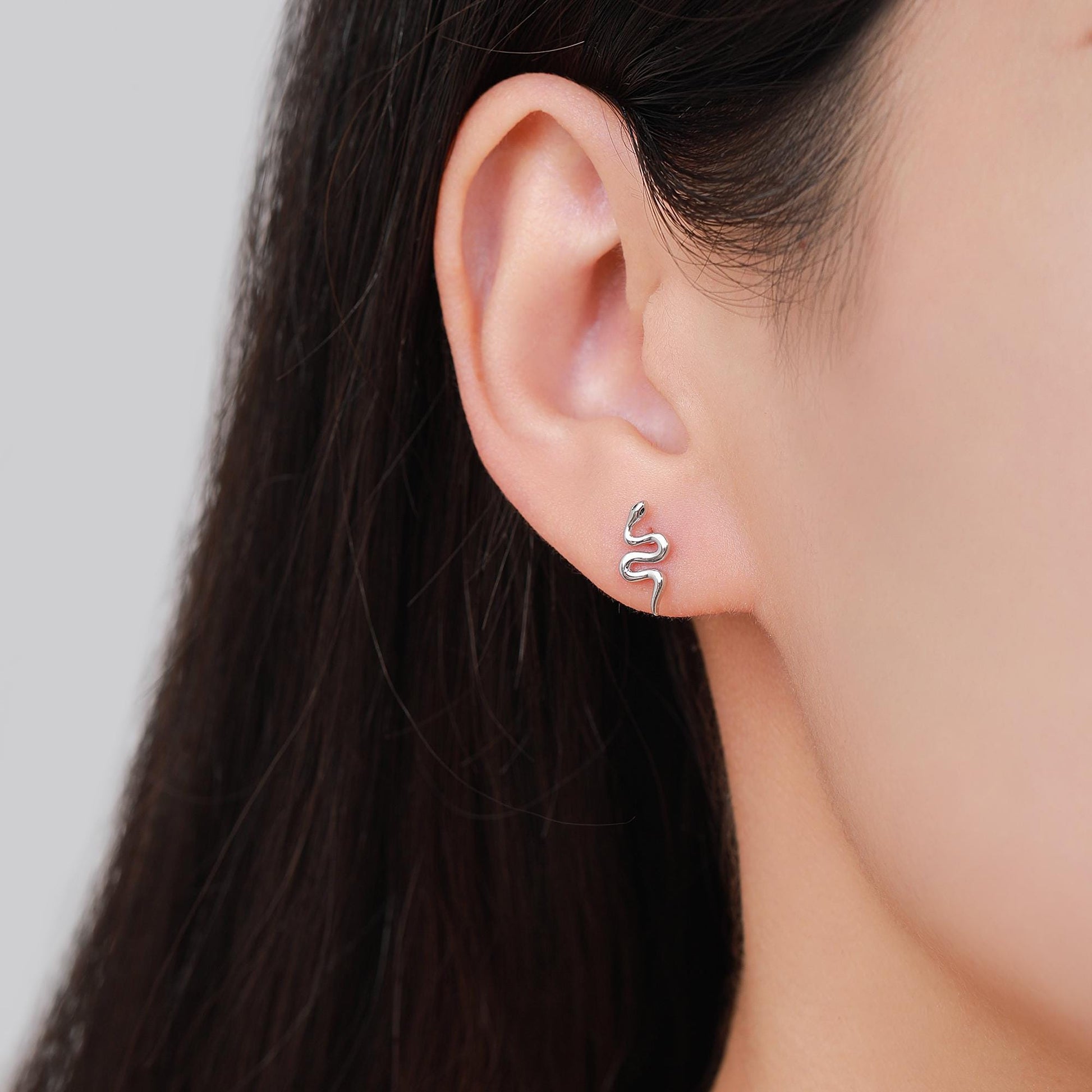 Mismatched Sword and Snake Stud Earrings in Sterling Silver, Silver or Gold Finish, Asymmetric Snake and Sword Earrings