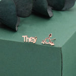 Sterling Silver "They" Pronoun & Transgender Symbol Mismatched Earrings, Asymmetric Trans Earrings, Silver or Gold or Rose Gold finish