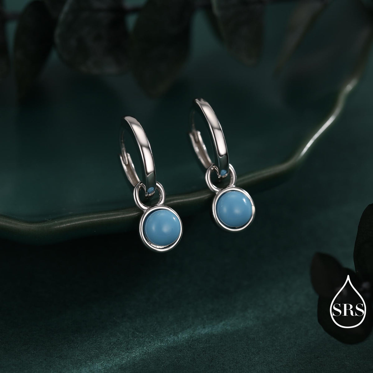 Semi-Precious Gemstone Cabochon Hoop Earrings in Sterling Silver, Detachable Natural Stone Coin Dangle Hoop Earrings, Interchangeable