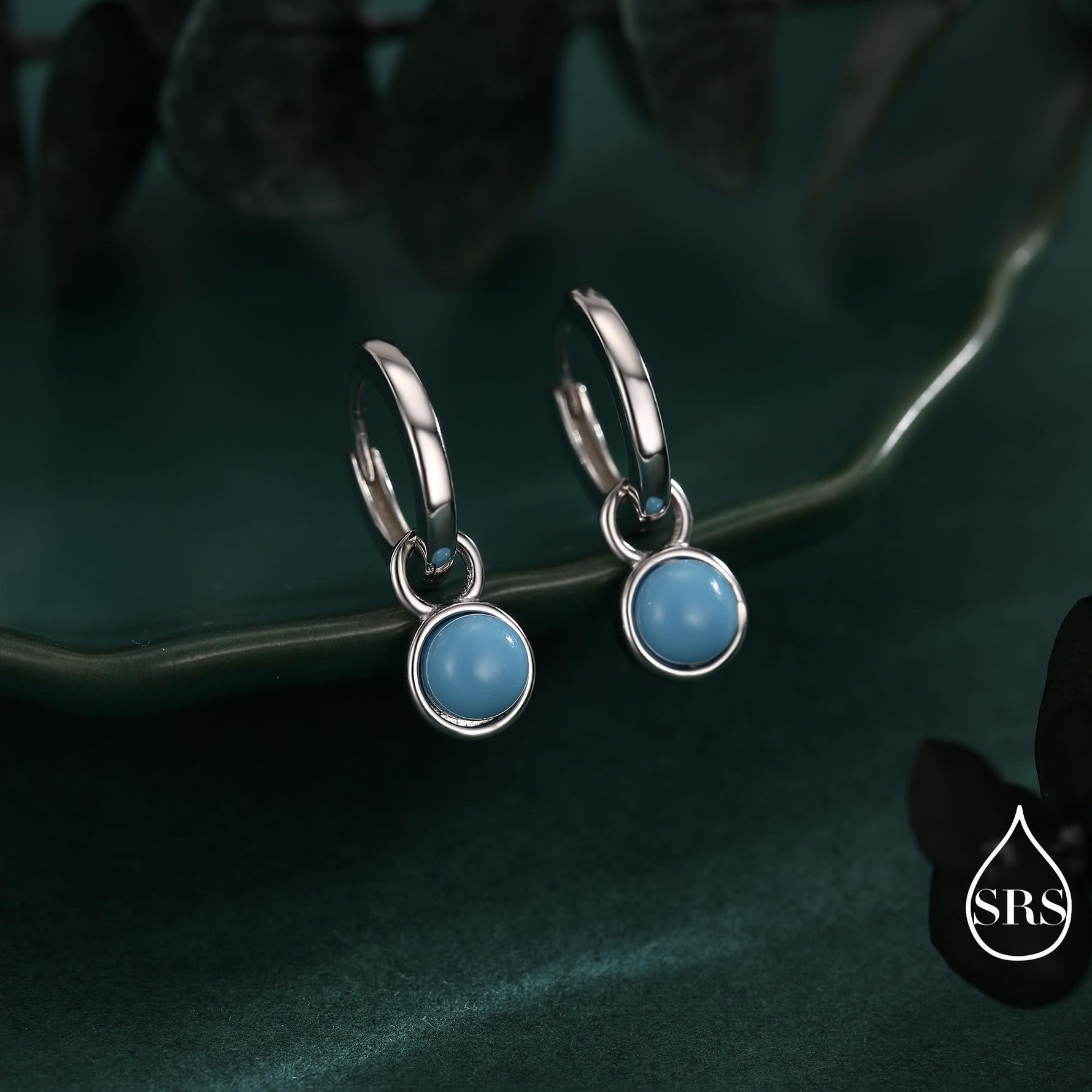 Semi-Precious Gemstone Cabochon Hoop Earrings in Sterling Silver, Detachable Natural Stone Coin Dangle Hoop Earrings, Interchangeable