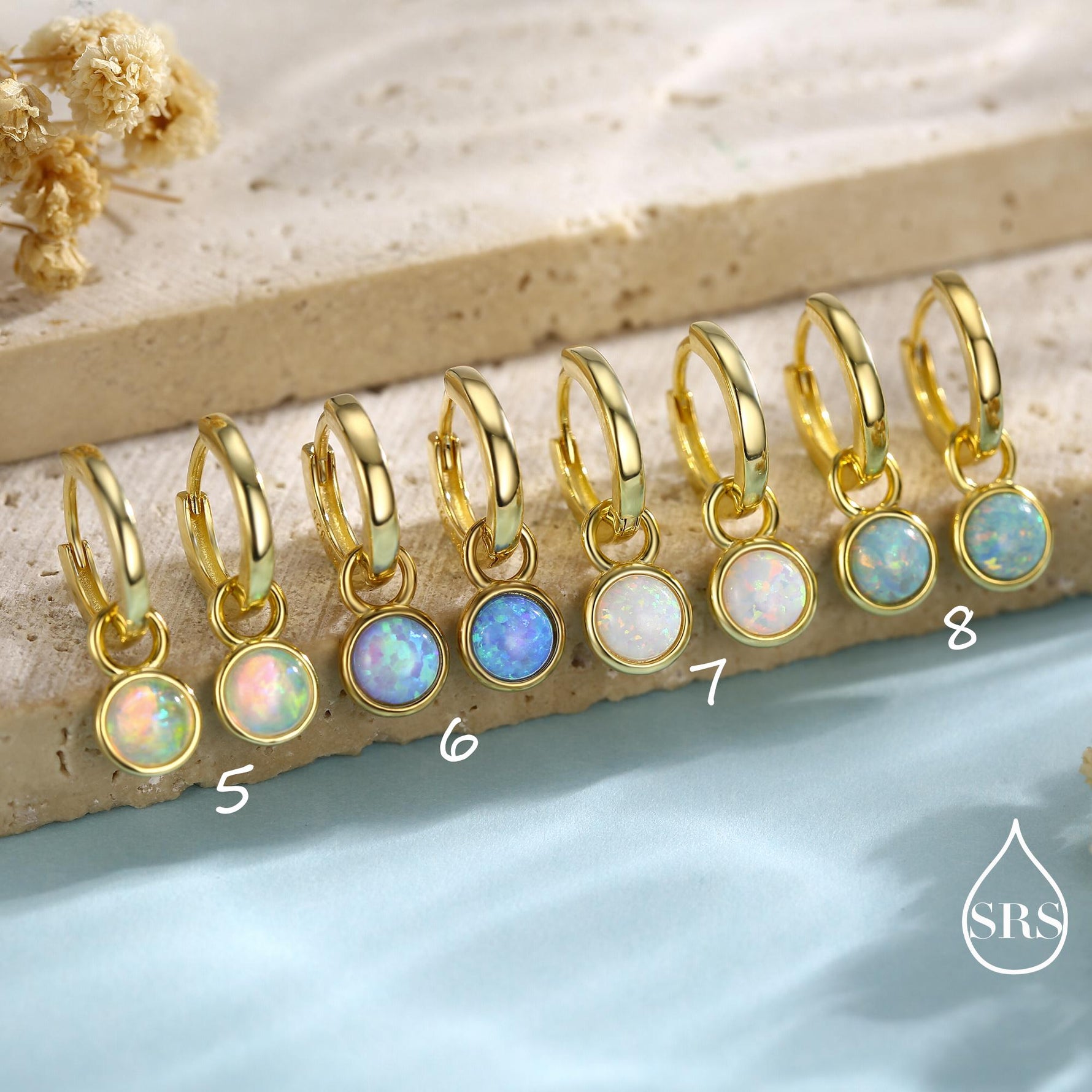 Sterling Silver Dangling Opal Hoop Earrings, Blue Opal Hoops, Detachable Opal Charm Dangle Hoop Earrings, Silver or Gold, Interchangeable
