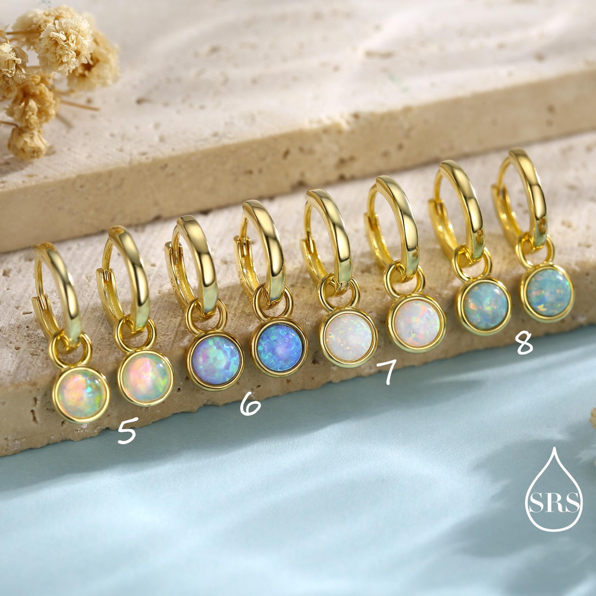 Sterling Silver Dangling Opal Hoop Earrings, Blue Opal Hoops, Detachable Opal Charm Dangle Hoop Earrings, Silver or Gold, Interchangeable
