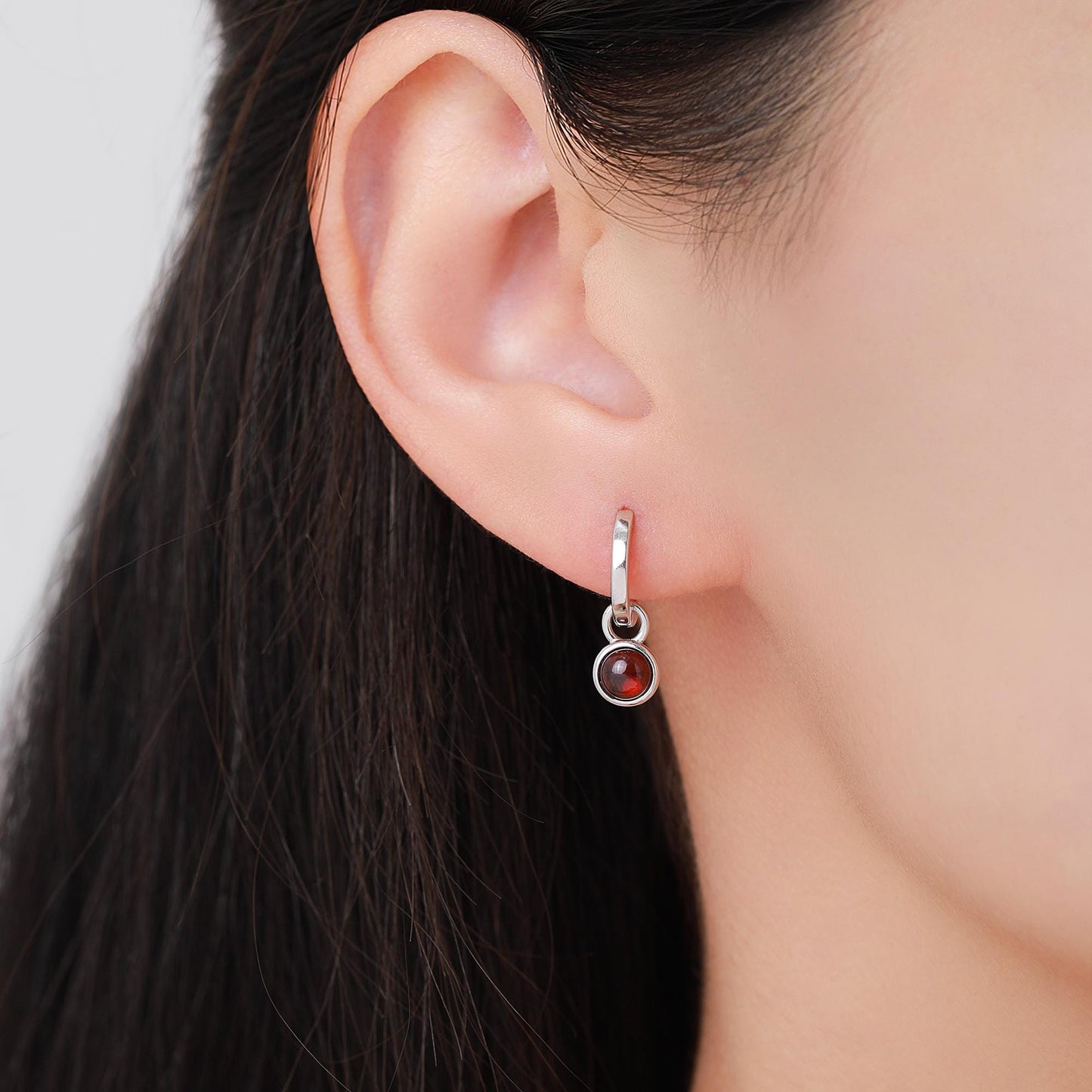 Genuine Gemstone Cabochon Hoop Earrings in Sterling Silver, Detachable Natural Stone Coin Dangle Hoop Earrings, Interchangeable