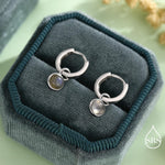 Genuine Gemstone Cabochon Hoop Earrings in Sterling Silver, Detachable Natural Stone Coin Dangle Hoop Earrings, Interchangeable