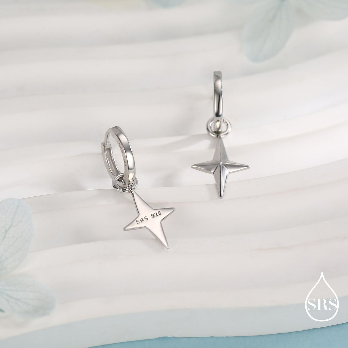 Sterling Silver Chunky Star Huggie Hoop Earrings, Detachable Cross Charm, Cross Dangle Hoop Earrings, Silver, Gold or Rose Gold