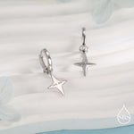Sterling Silver Chunky Star Huggie Hoop Earrings, Detachable Cross Charm, Cross Dangle Hoop Earrings, Silver, Gold or Rose Gold
