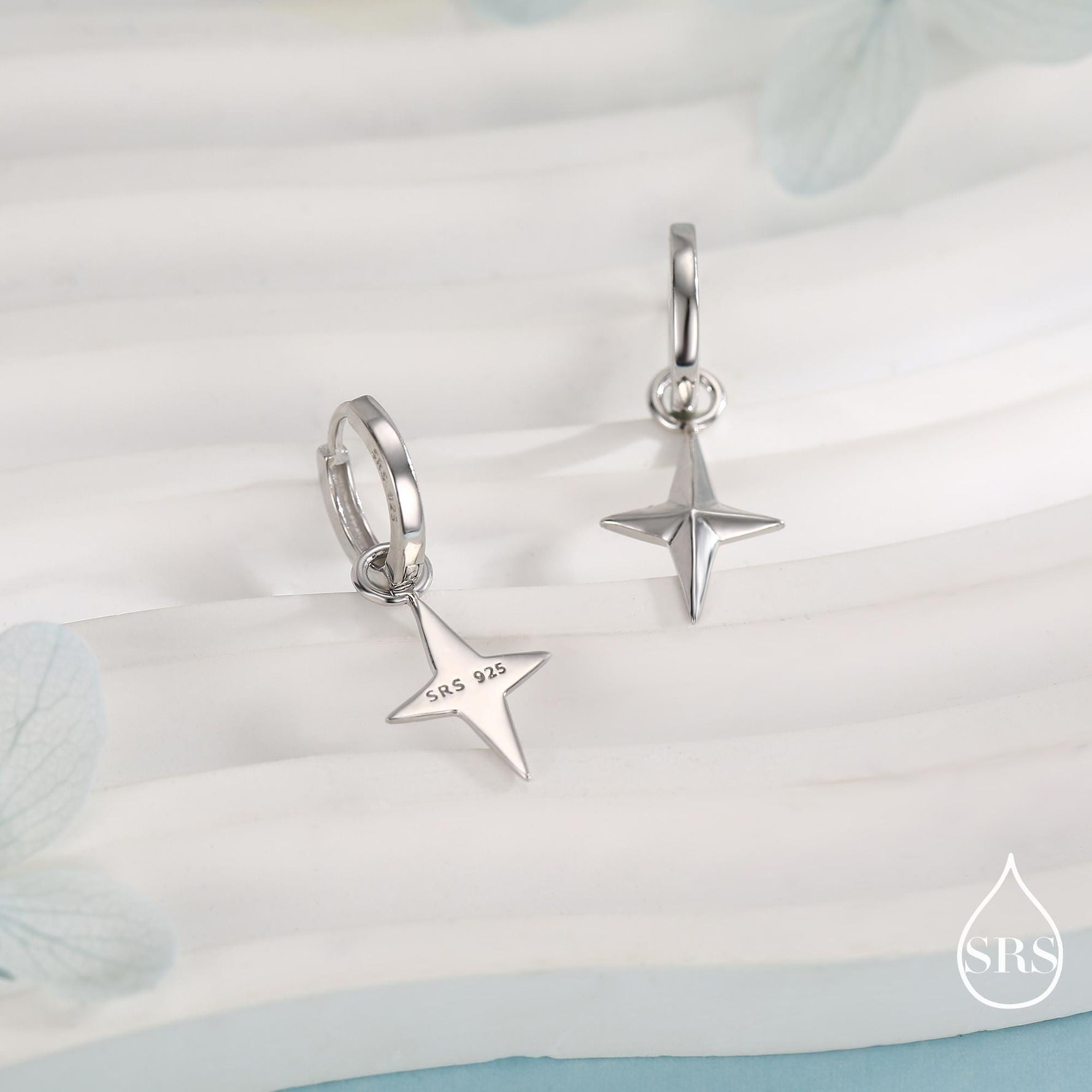 Sterling Silver Chunky Star Huggie Hoop Earrings, Detachable Cross Charm, Cross Dangle Hoop Earrings, Silver, Gold or Rose Gold