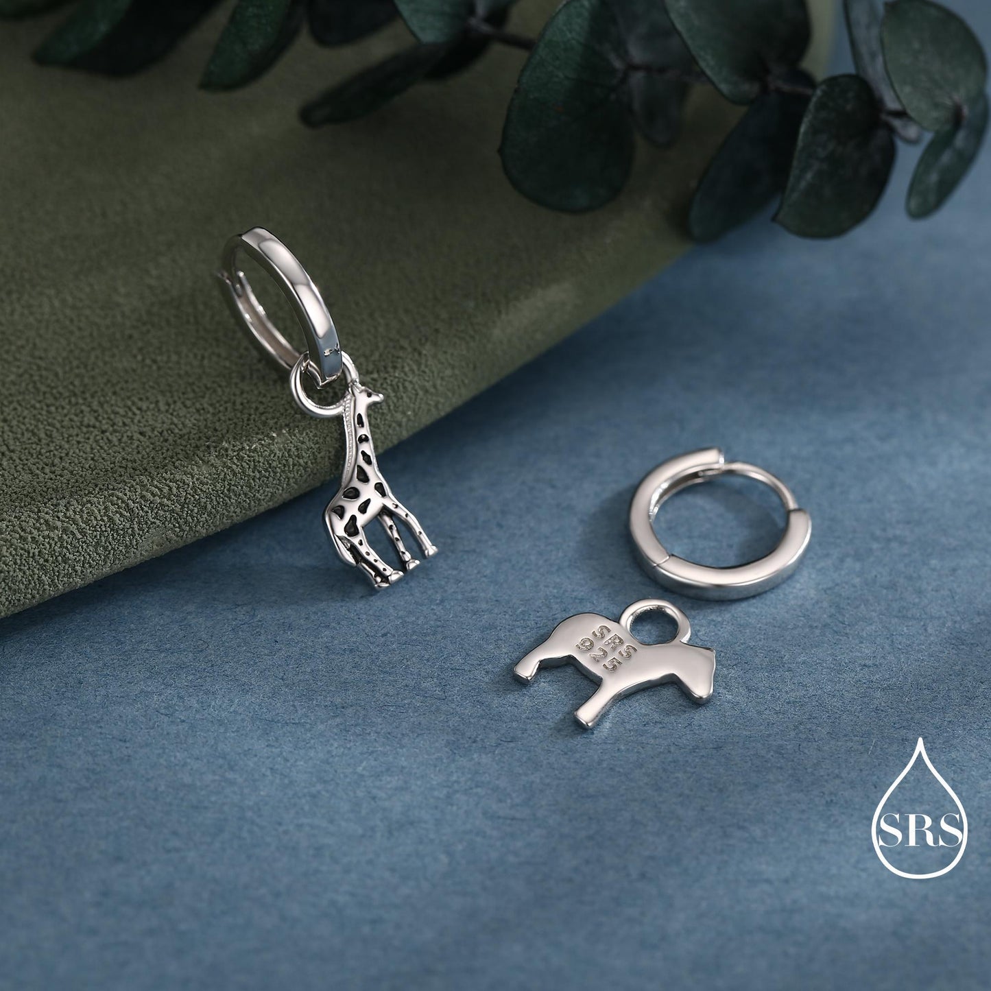 Sterling Silver Mismatched Zebra and Giraffe Hoop Earrings – Safari Animal Jewellery for Nature Lovers, Detachable Hoops