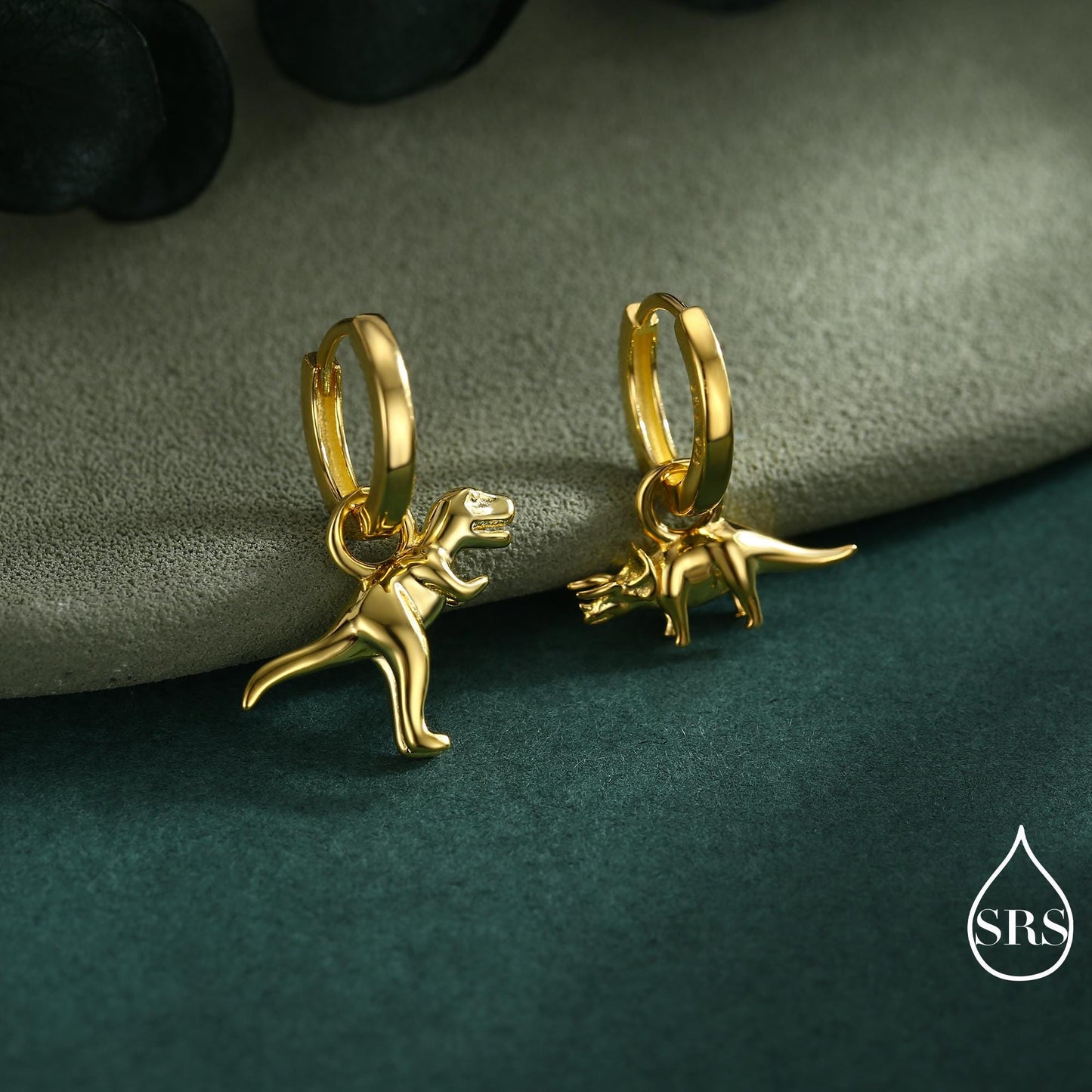 Sterling Silver Mismatched T-Rex and Triceratops Hoop Earrings – Dinosaur Jewellery for Prehistoric Lovers, with Detachable Charms