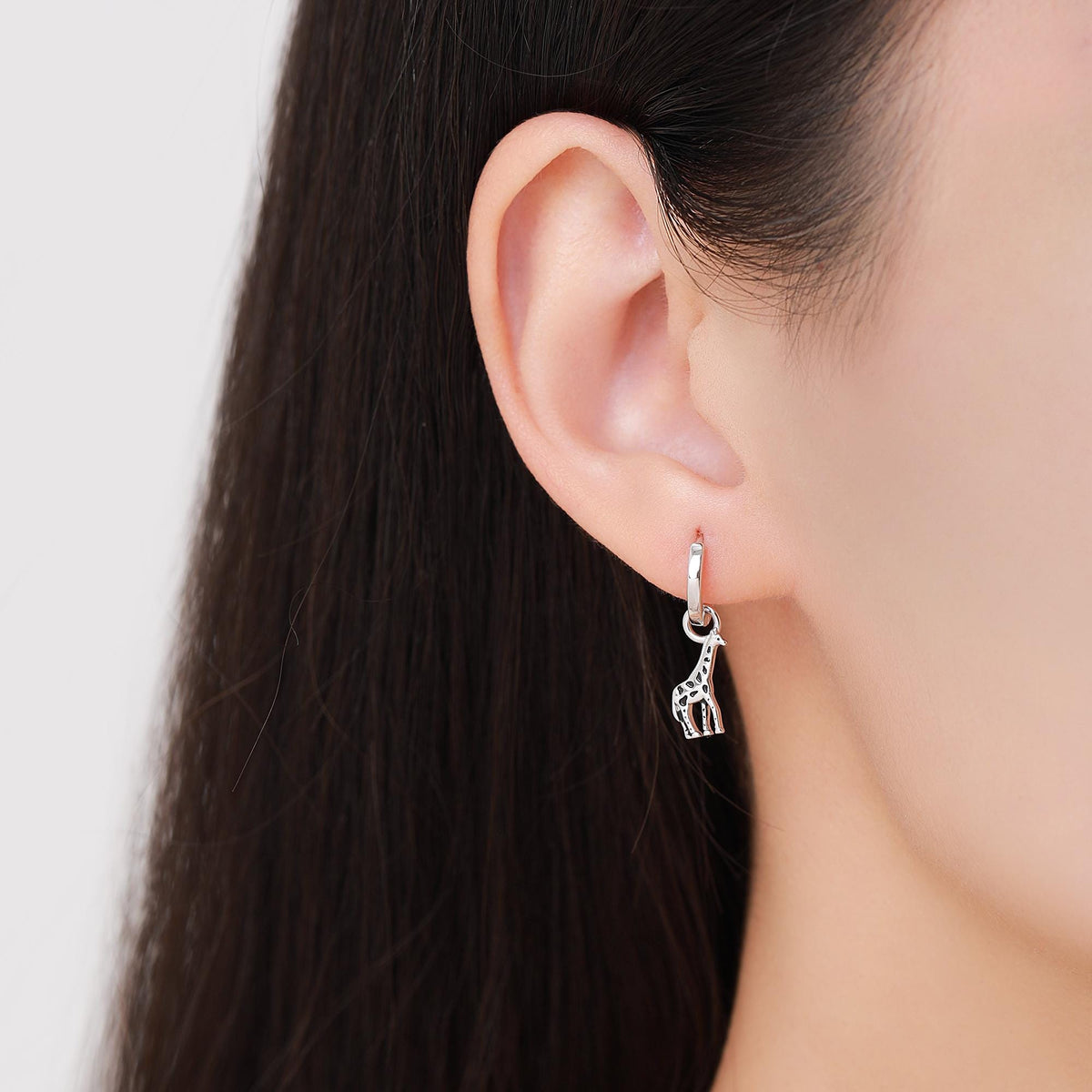 Giraffe Huggie Hoop Earrings in Sterling Silver, Silver or Gold, Giraffe Dangle Earrings, Detachable and Interchangeable