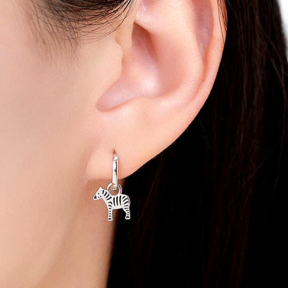 Sterling Silver Zebra Dangle Hoop Earrings, Silver or Gold, Zebra Huggie Hoops, Interchangeable Charms, Detachable