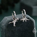 Sterling Silver Mismatched T-Rex and Triceratops Hoop Earrings – Dinosaur Jewellery for Prehistoric Lovers, with Detachable Charms