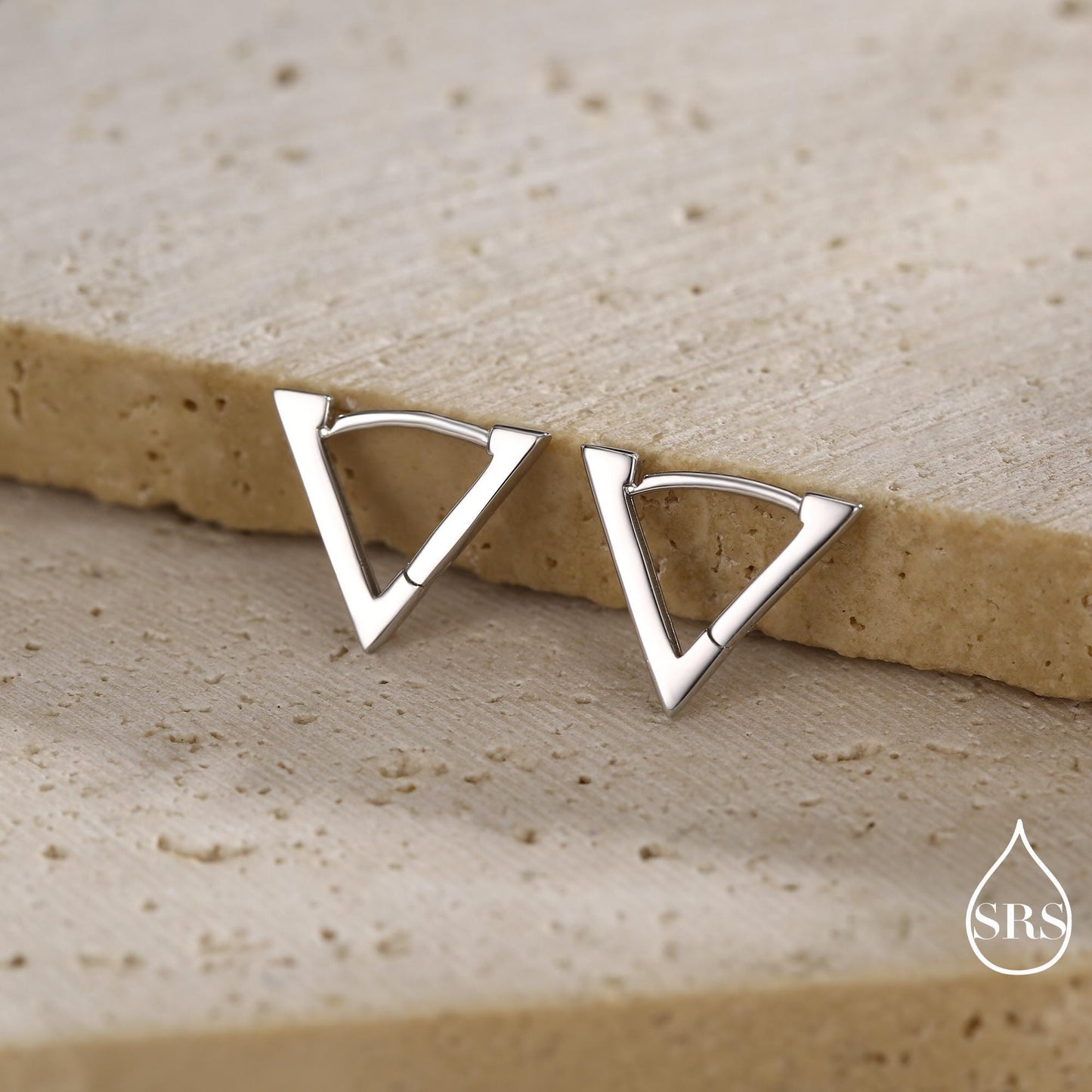 Sterling Silver Triangle Huggie Hoop Earrings, Silver or Gold, Simple Geometric Hoop Earrings
