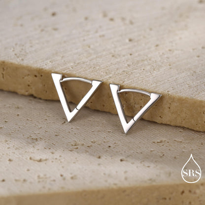 Sterling Silver Triangle Huggie Hoop Earrings, Silver or Gold, Simple Geometric Hoop Earrings