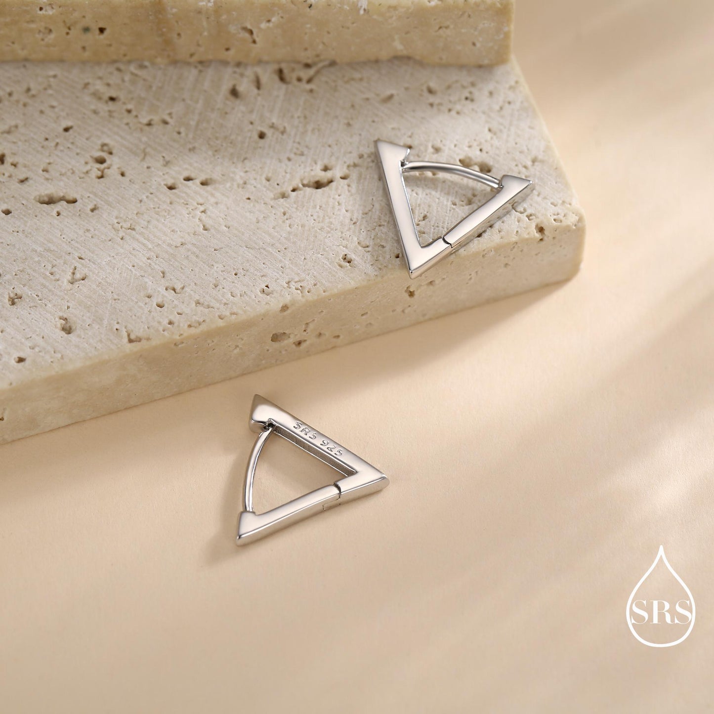 Sterling Silver Triangle Huggie Hoop Earrings, Silver or Gold, Simple Geometric Hoop Earrings