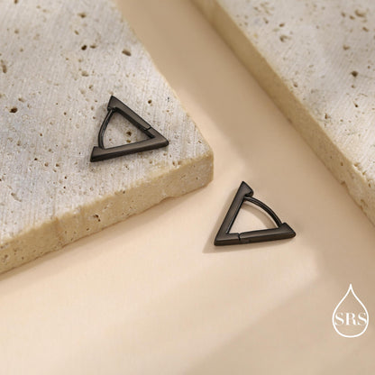 Sterling Silver Triangle Huggie Hoop Earrings, Silver or Gold, Simple Geometric Hoop Earrings