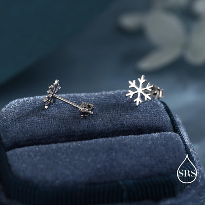 Snowflake Stud Earrings in Sterling Silver, Snow Earrings, Available in Three Finishes - Silver, Gold and Rose Gold, Dainty Snowflake