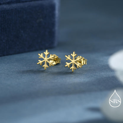 Snowflake Stud Earrings in Sterling Silver, Snow Earrings, Available in Three Finishes - Silver, Gold and Rose Gold, Dainty Snowflake