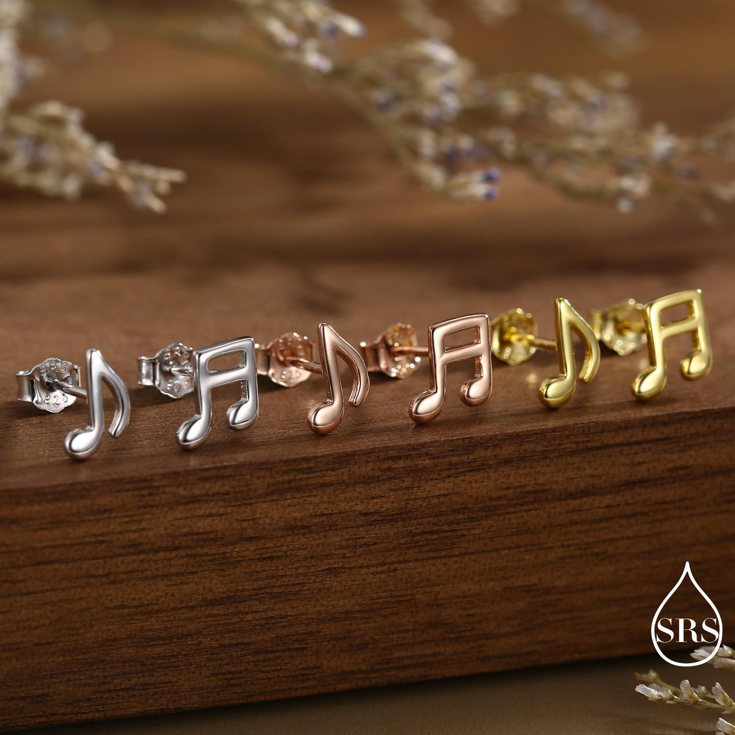 Music Notes Screw Back / Flat Back / Stud Earrings in Sterling Silver, Mismatched Music Symbol Stud Earrings