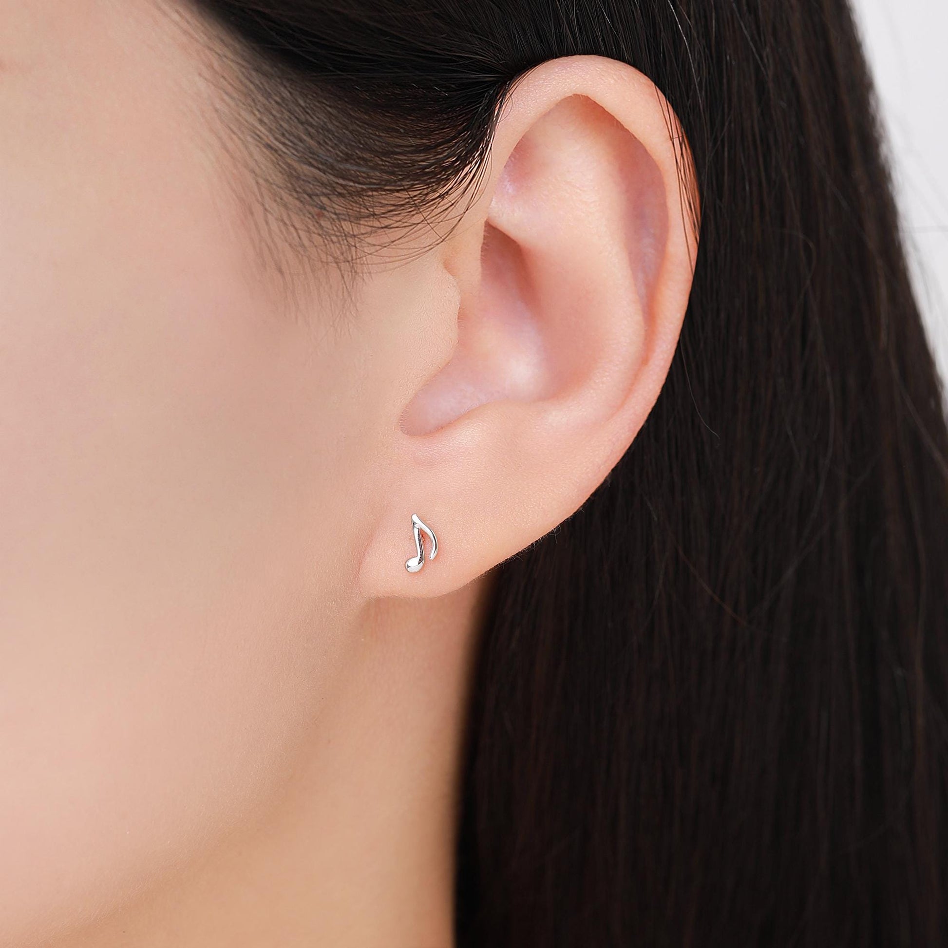 Internally Threaded Music Notes Flat Back Earrings in Sterling Silver, Mismatched Music Symbol Stud Earrings, Fun Earrings for Music Lover