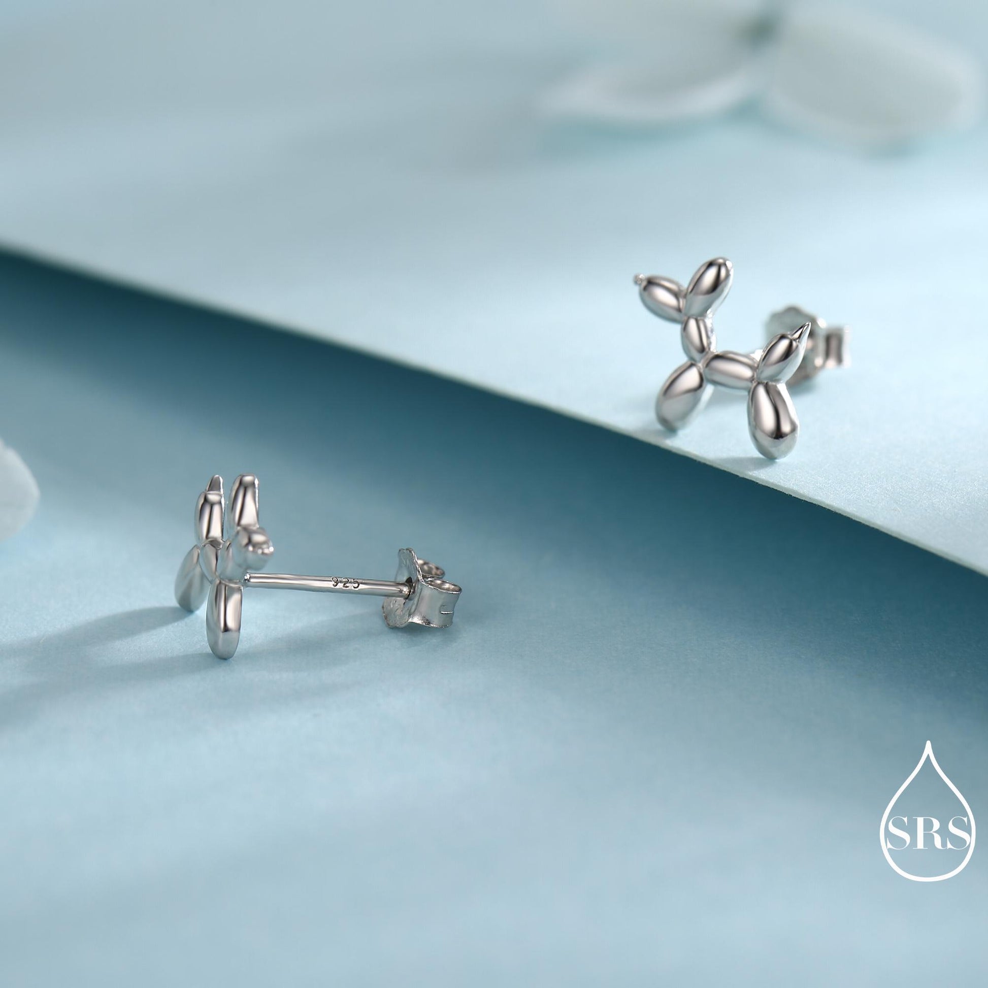 Balloon Dog Stud Earrings in Sterling Silver - Quirky Poodle Dog Earrings - Silver or Gold or Rose Gold, Fun, Whimsical and Pretty