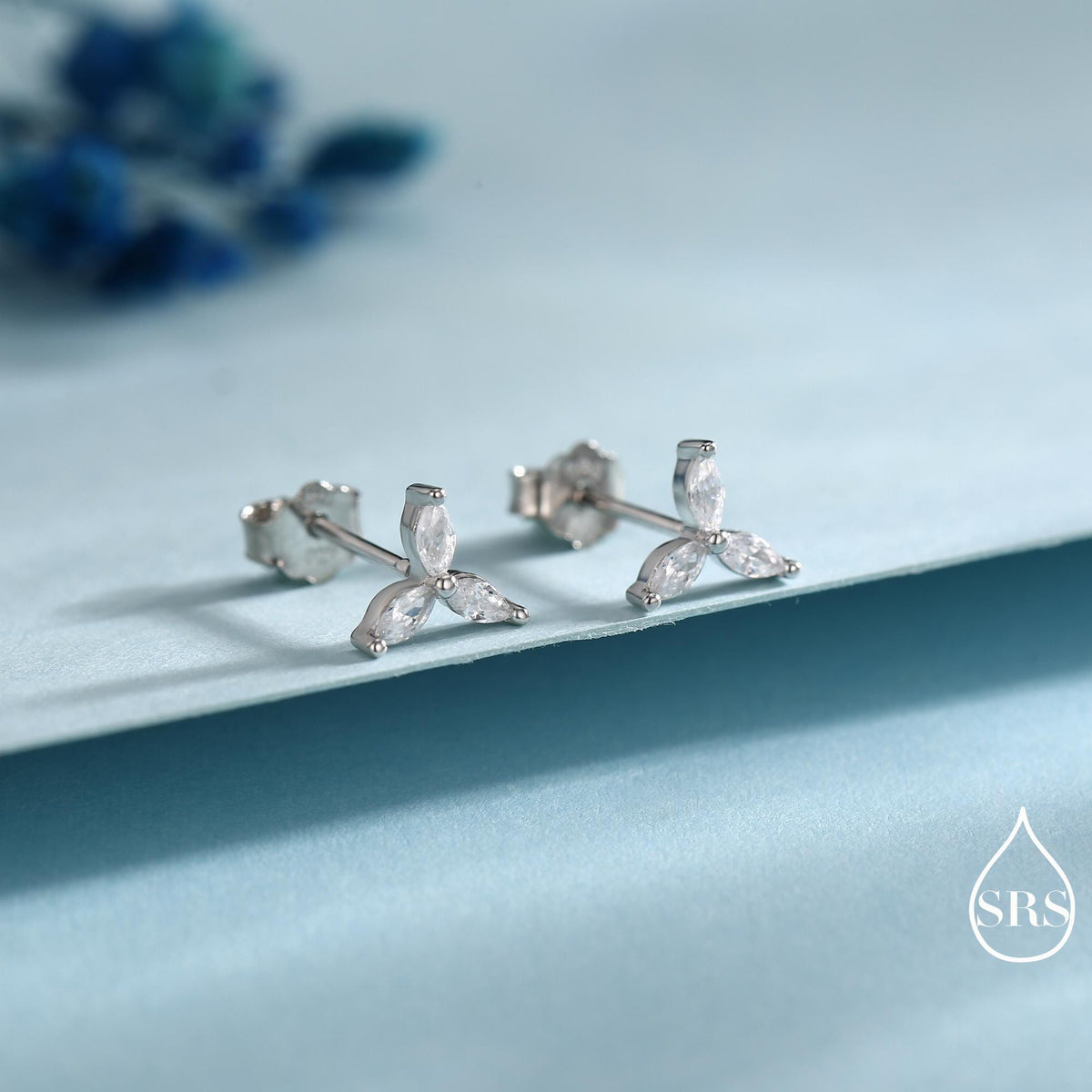 Three Marquise CZ Stud Earrings in Sterling Silver, Silver, Gold or Rose Gold, Three CZ Earrings, Trinity Earrings