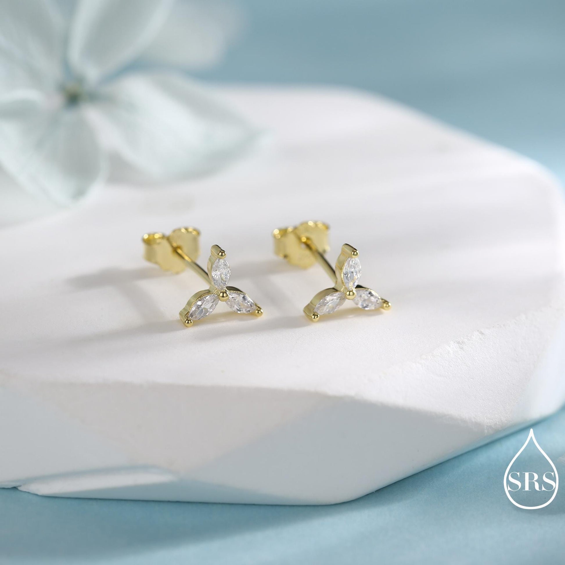 Three Marquise CZ Stud Earrings in Sterling Silver, Silver, Gold or Rose Gold, Three CZ Earrings, Trinity Earrings