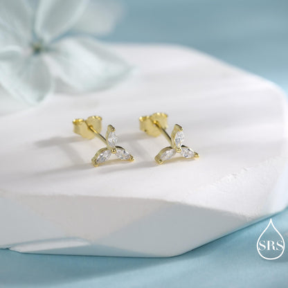 Three Marquise CZ Stud Earrings in Sterling Silver, Silver, Gold or Rose Gold, Three CZ Earrings, Trinity Earrings