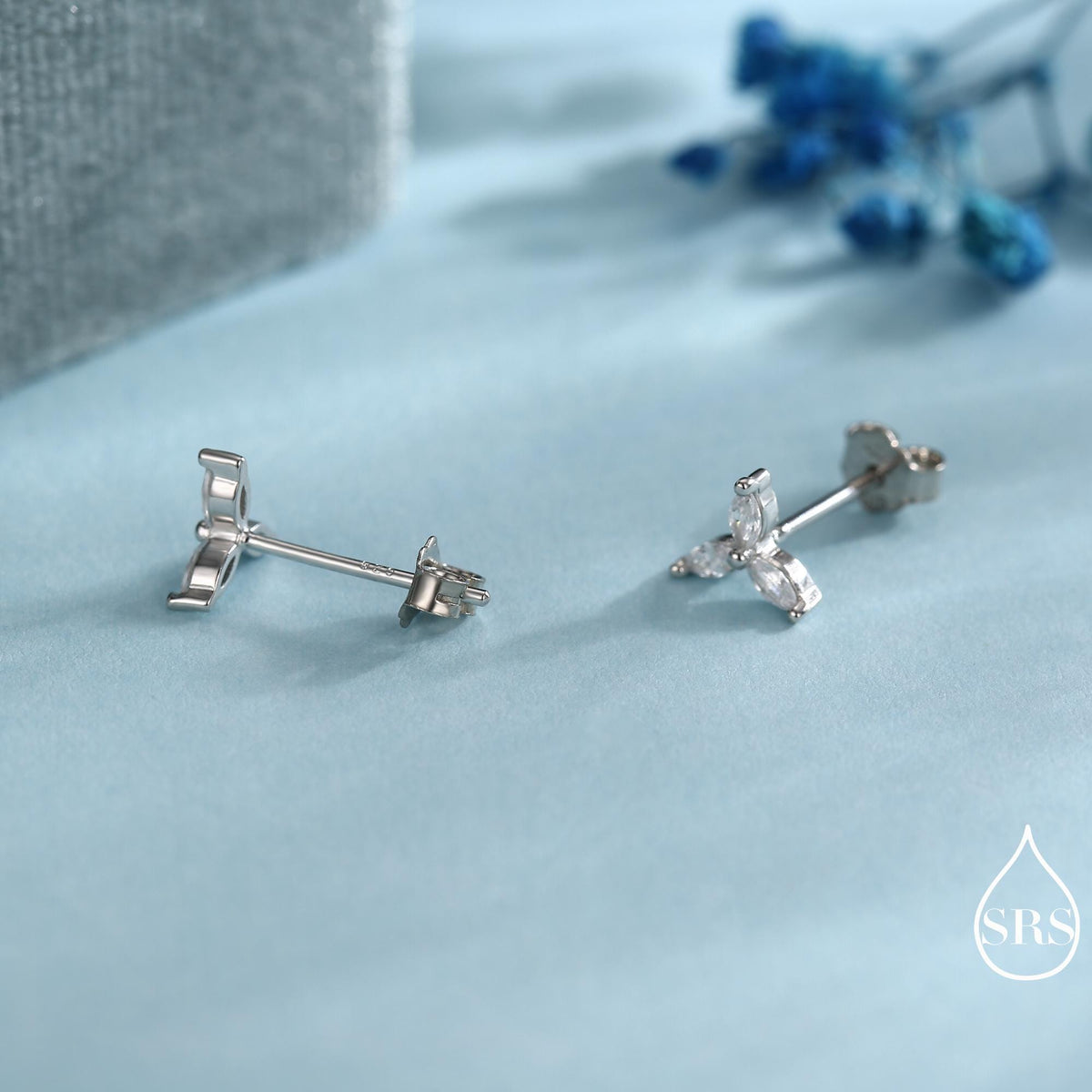 Three Marquise CZ Stud Earrings in Sterling Silver, Silver, Gold or Rose Gold, Three CZ Earrings, Trinity Earrings